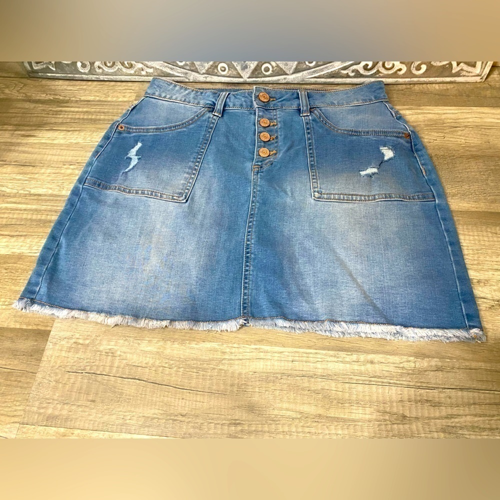 Justice Button Up Jean Skort Frayed Bottom Stretchy Distressed  18 Plus